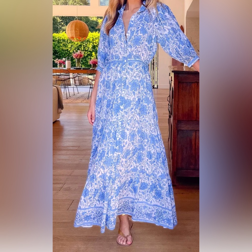 Elegant Blue Floral Maxi Dress